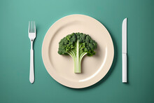 AI Artwork Of Fresh Broccoli Served On Plate With Cutlery