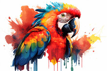 Colorful Colorwater Drawing Macaw Bird Background. Ai Generated.