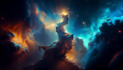 Wall Mural - space and glowing nebula background. ai generated.