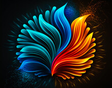 Colorful Abstract Flame On Black Background. Generative AI.