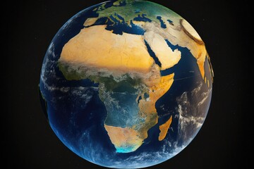 Poster - Earth as seen from space, with a globe superimposed over an outline map of Africa. Generative AI