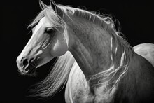 Photograph Of An Arabian Horse In Black And White. Generative AI