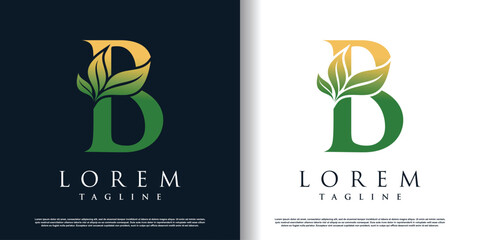 initial b logo design template with leaf icon and creative concept premium vector