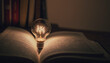 Glühbirne über einem Buch. Generative AI