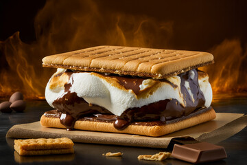 Sticker - S'mores sandwich with chocolate and marshmallows. Generative AI.