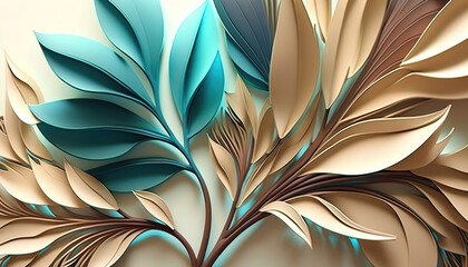 Wall Mural - wallpaper design, floral background with flowers, light blue and warm earth colors, generative ai