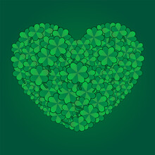 Happy Saint Patrick's Day. Green Heart From Four And Three Leaf Clover Vector Illustration