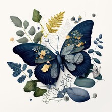 Beautiful Vines Flower With Butterflies In Vintage Art Style. Beautiful Butterfly. Vintage Art With Digital Art Traditional Style. Generative AI. 
