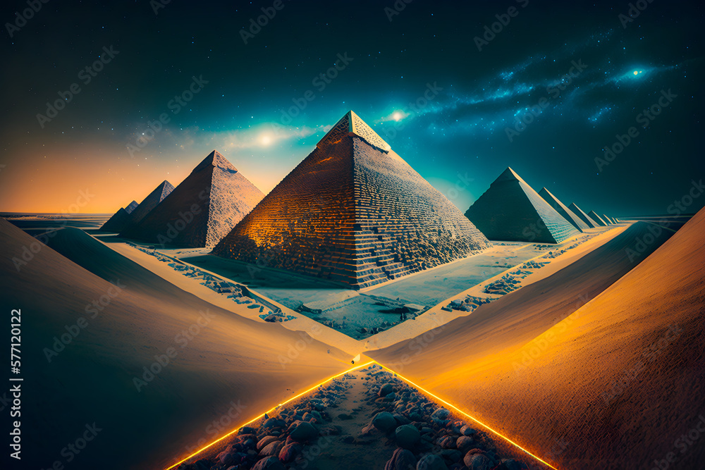 Pyramid Rays Light Luminous rays and light around and into the sky of the Egyptian ...