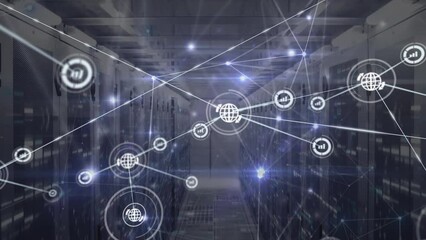 Poster - Animation of network of connections with icons over server room