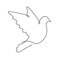 Flying bird continuous line art drawn. Vector illustration isolated on white.	
