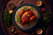 Tasty Turkey Biryani / Thanksgiving dinner overhead view. Generative Ai