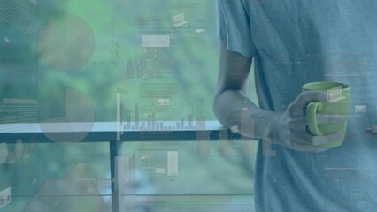 Poster - Animation of data processing over biracial man using smartphone