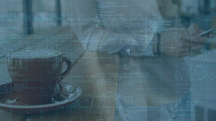 Poster - Animation of data processing over caucasian man using smartphone