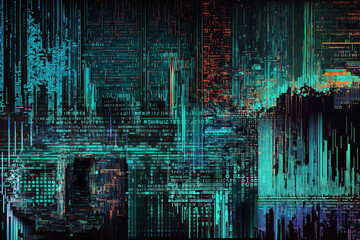 glitch data with code technology background - generative ai illustration