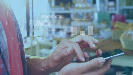 Poster - Animation of data processing over caucasian man using smartphone