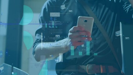 Poster - Animation of data processing over caucasian man using smartphone