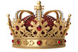 Gold crown with red jewels isolated. Mediaval crown on a transparent background. Generative AI