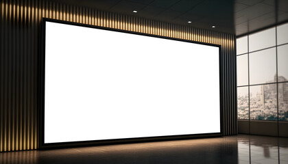 transparent lcd tv screen mockup in modern interior, realistic 3d side view of presentation screen i