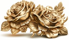  A Bunch Of Gold Roses With Leaves On A White Background With Clipping Path To The Bottom Of The Image To The Bottom Of The Image.  Generative Ai