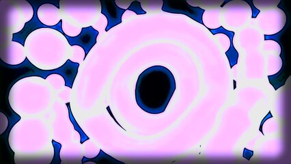 Poster - Abstract tunnel of molecular particles. Design. Glowing molecules moving in flow of tunnel with rings. Molecules create tunnel in biological flow