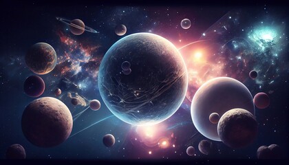 Wall Mural - Background of the universe with many stars and planets. Generative AI.