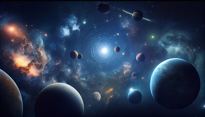 Wall Mural - Background of the universe with many stars and planets. Generative AI.
