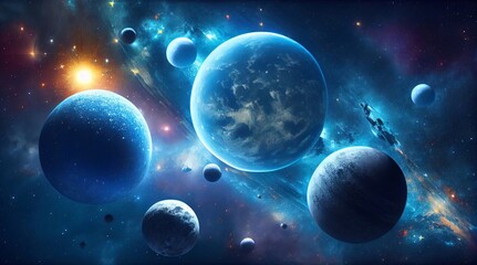 Wall Mural - Background of the universe with many stars and planets. Generative AI.