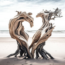 Pieces Of Driftwood, Large And Crossing Each Other, Are Seen In The Image - Generative Ai.