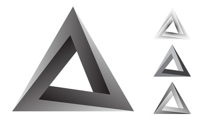 Fototapete - Set of four impossible triangles. Penrose triangle. Geometric 3D object optical illusion triangle icon. Modern design elements for website, poster and flyers. Vector illustration.