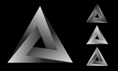 Poster - Set of four impossible triangles. Penrose triangle. Geometric 3D object optical illusion triangle icon. Modern design elements for website, poster and flyers. Vector illustration.
