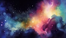 An Abstract Zodiacal Background, In A Universe With A Million Stars, In Multicolored Tones, Drawn In Watercolor. Generative AI.