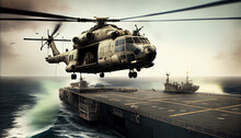 Navy Helicopter Landing On Warship