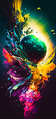 Wall Mural - Vibrant colourful abstract galaxy universe portrait wallpaper - generative AI