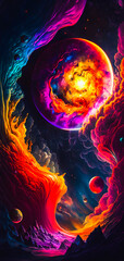 Wall Mural - Vibrant colourful abstract galaxy universe portrait wallpaper - generative AI