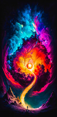 Wall Mural - Vibrant colourful abstract galaxy universe portrait wallpaper - generative AI