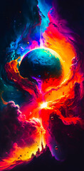 Wall Mural - Vibrant colourful abstract galaxy universe portrait wallpaper - generative AI