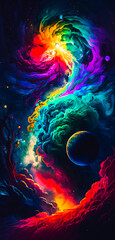 Wall Mural - Vibrant colourful abstract galaxy universe portrait wallpaper - generative AI