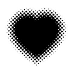 Poster - Heart shape. Black faded heart silhouette isolated on white background. Modern fade halftone frame. Fades element for design prints. Contemporary fading border. Mark fadew figure. Vector illustration