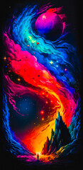 Wall Mural - Vibrant colourful abstract galaxy universe portrait wallpaper - generative AI