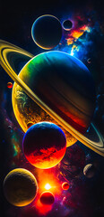 Wall Mural - Vibrant colourful abstract galaxy universe portrait wallpaper - generative AI