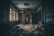 Abandoned School: Empty Classrooms And Lockers  Generative AI