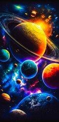 Wall Mural - Vibrant colourful abstract galaxy universe portrait wallpaper - generative AI