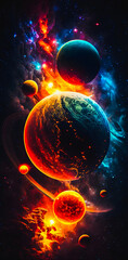 Wall Mural - Vibrant colourful abstract galaxy universe portrait wallpaper - generative AI