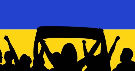 Poster - Animation of protesters silhouettes over flag of ukraine