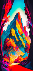 Wall Mural - Abstract vibrant colorful hill structure portrait wallpaper - generative AI