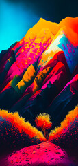 Wall Mural - Abstract vibrant colorful hill structure portrait wallpaper - generative AI