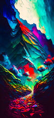 Wall Mural - Abstract vibrant colorful hill structure portrait wallpaper - generative AI