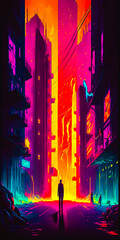 Wall Mural - Abstract vibrant colorful futuristic city portrait wallpaper - generative AI