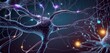 Nervenzellen im Verbund als 3d Illustration - Gehirnzellen und Neuronen - Synapsen Neurologie im Gehirn. Nervenbahnen Simulation einer KI. Abbildung für Nervenkrankheiten und Nervenschäden.